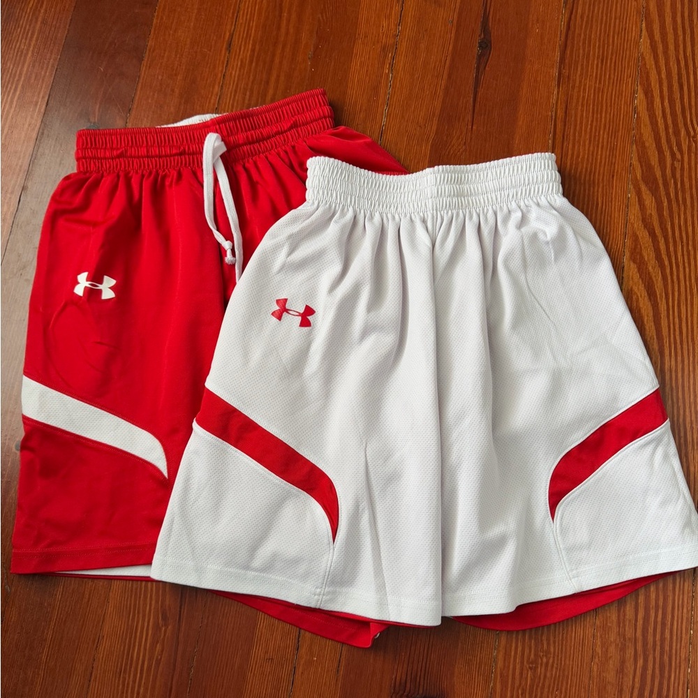 #4 Youth Small girls boys Under Armour Red White basketball Shorts reversible